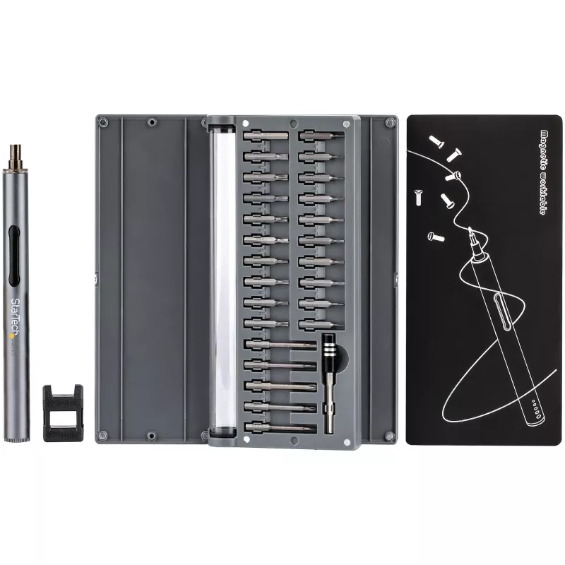 StarTech.com 55-Bit elektrischer Präzisionsschraubendreher-Satz – Tragbares kabelloses batteriebetriebenes Bit-Schraubendreher-Set für Elektronik-, Laptop-, Computer-, Tablet- und Telefonreparaturen – Magnetische Arbeitsunterlage