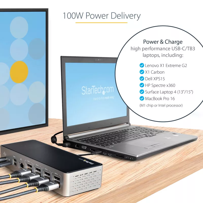 StarTech.com USB-C-Dock – 4K 60Hz Quad-Monitor DisplayPort & HDMI – Universelle USB-C-Dockingstation mit 100W Power Delivery – USB-Hub mit 1x USB Type-C & 3x USB-A, Ethernet, Audio
