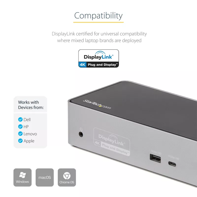 StarTech.com USB-C-Dock – 4K 60Hz Quad-Monitor DisplayPort & HDMI – Universelle USB-C-Dockingstation mit 100W Power Delivery – USB-Hub mit 1x USB Type-C & 3x USB-A, Ethernet, Audio