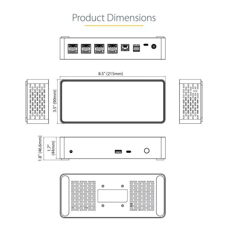 StarTech.com USB-C-Dock – 4K 60Hz Quad-Monitor DisplayPort & HDMI – Universelle USB-C-Dockingstation mit 100W Power Delivery – USB-Hub mit 1x USB Type-C & 3x USB-A, Ethernet, Audio