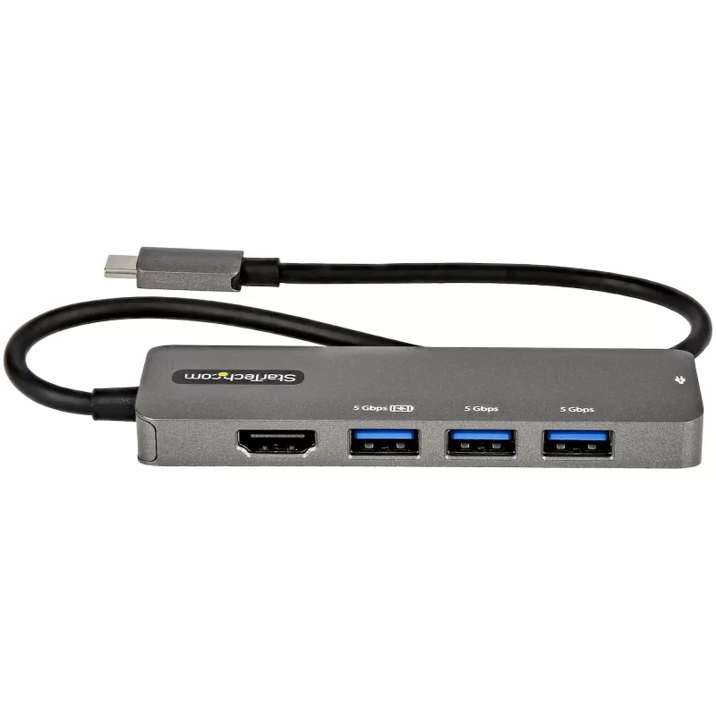 StarTech.com USB-C-Multiport-Adapter - USB-C auf HDMI 2.0b 4K 60Hz (HDR10), 100W Power Delivery Pass-Through, 4-Port USB 3.0 Hub - USB Typ-C Mini-Dock - 30 cm langes, fest verbautes Kabel