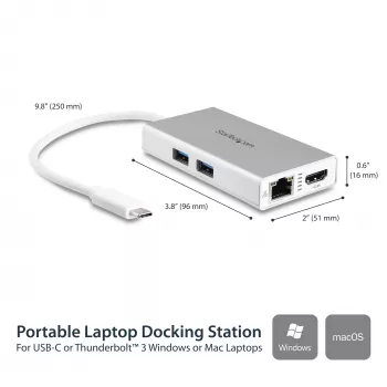 StarTech.com USB-C Multiport-Adapter – USB-C Travel-Dockingstation mit 4K HDMI – 60 W Power Delivery Pass-Through, GbE, 2-Port USB-A 3.0-Hub – Tragbares Mini-USB-Typ-C-Dock für Laptop – Weiß