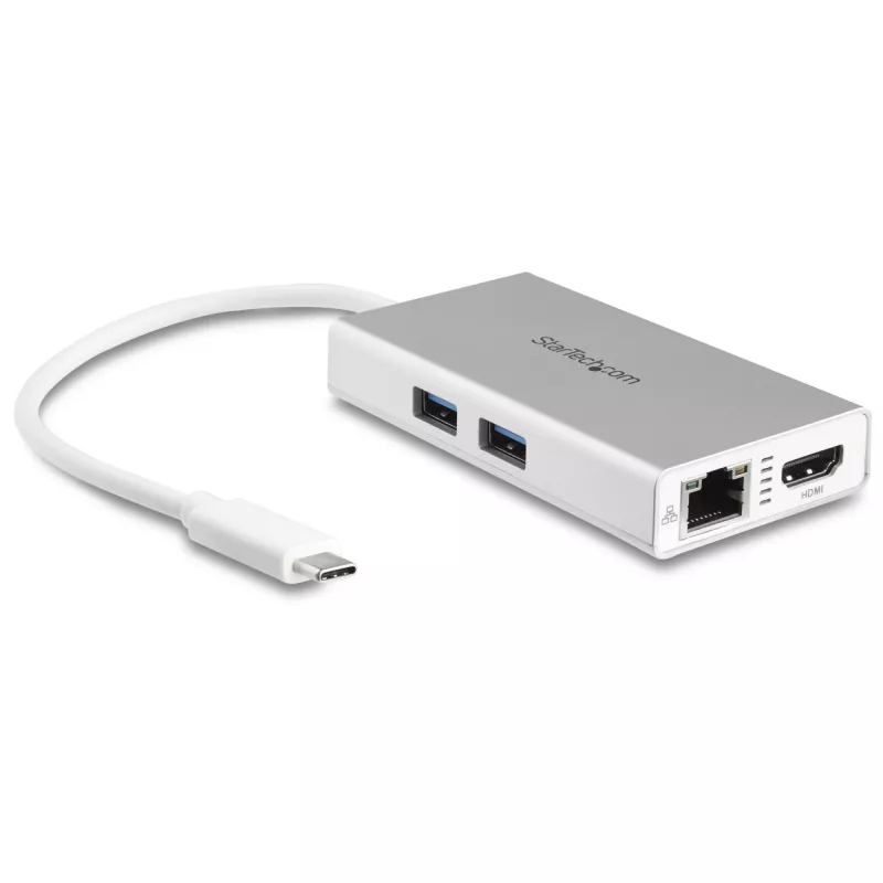 StarTech.com USB-C Multiport-Adapter – USB-C Travel-Dockingstation mit 4K HDMI – 60 W Power Delivery Pass-Through, GbE, 2-Port USB-A 3.0-Hub – Tragbares Mini-USB-Typ-C-Dock für Laptop – Weiß