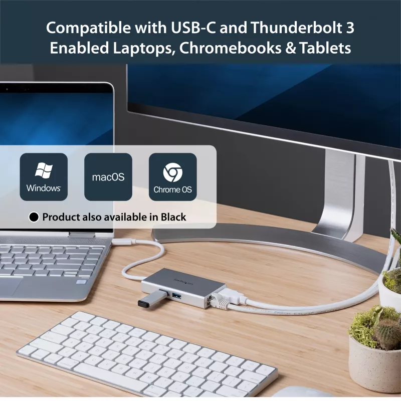 StarTech.com USB-C Multiport-Adapter – USB-C Travel-Dockingstation mit 4K HDMI – 60 W Power Delivery Pass-Through, GbE, 2-Port USB-A 3.0-Hub – Tragbares Mini-USB-Typ-C-Dock für Laptop – Weiß