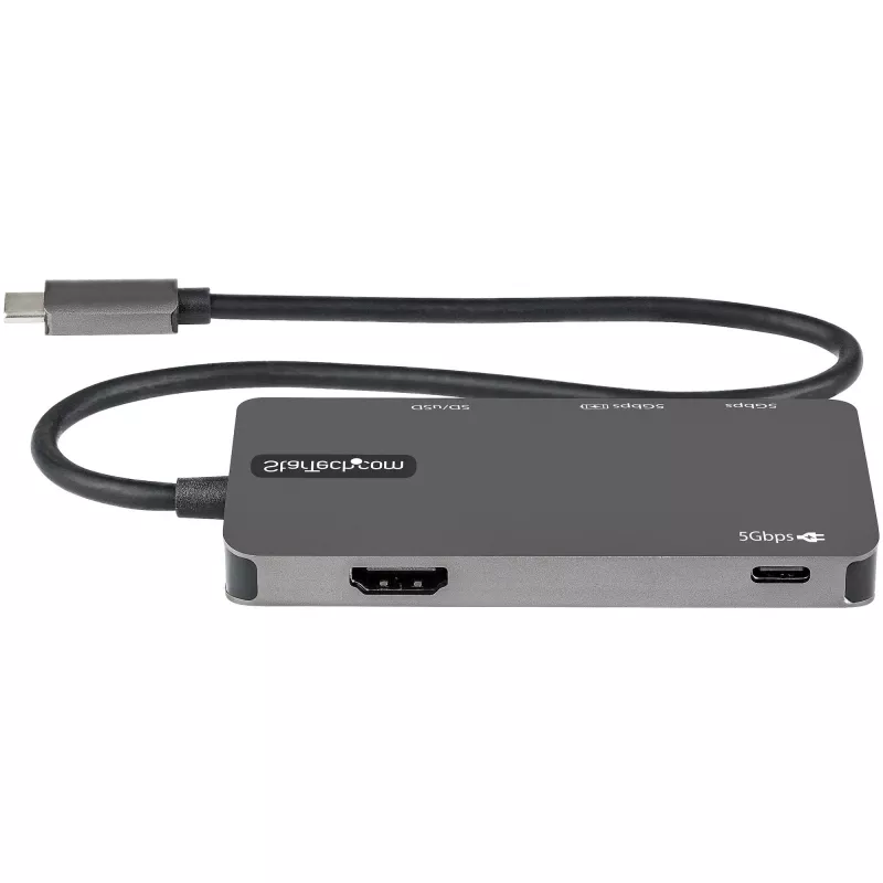 StarTech.com USB-C Multiport-Adapter – USB-C auf 4K HDMI, 100 W Power Delivery Durchschleifung, SD/MicroSD-Steckplatz, 3-fach USB 3.0 Hub – USB Typ-C Mini-Dock – 30 cm langes angeschlossenes Kabel