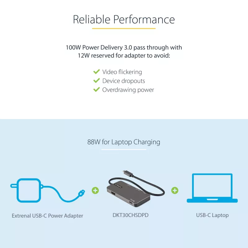 StarTech.com USB-C Multiport-Adapter – USB-C auf 4K HDMI, 100 W Power Delivery Durchschleifung, SD/MicroSD-Steckplatz, 3-fach USB 3.0 Hub – USB Typ-C Mini-Dock – 30 cm langes angeschlossenes Kabel