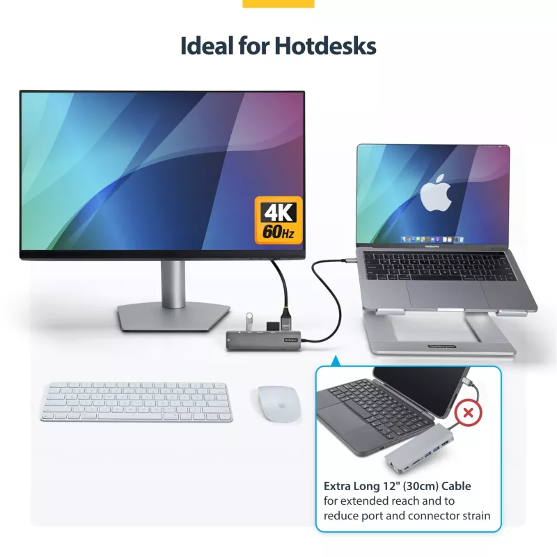 StarTech.com USB-C Multiport-Adapter-Hub, USB-C auf 4K 60Hz HDMI, Gigabit-Ethernet und 100W Laptop-Ladefunktion für Macbook Pro / Air und Windows