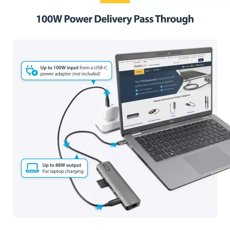 StarTech.com USB-C Multiport-Adapter-Hub, USB-C auf 4K 60Hz HDMI, Gigabit-Ethernet und 100W Laptop-Ladefunktion für Macbook Pro / Air und Windows