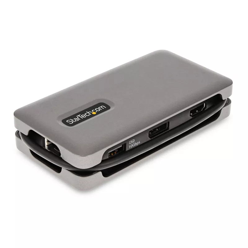 StarTech.com USB-C Multiport-Adapter – 4K 60Hz HDMI/DP – 3-Port USB-Hub – 100W Power Delivery Pass-Through – GbE – Mini-Dockingstation für unterwegs mit Ladefunktion – 30 cm Wrap-Around-Kabel