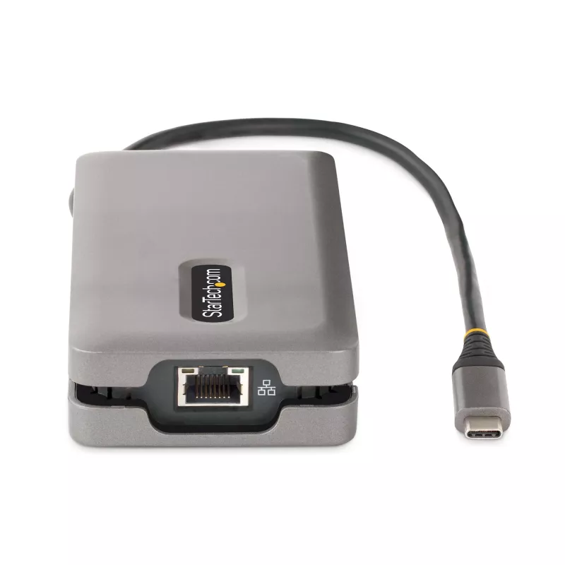 StarTech.com USB-C Multiport-Adapter – 4K 60Hz HDMI/DP – 3-Port USB-Hub – 100W Power Delivery Pass-Through – GbE – Mini-Dockingstation für unterwegs mit Ladefunktion – 30 cm Wrap-Around-Kabel