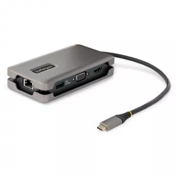 StarTech.com USB-C Multiport-Adapter – HDMI/VGA – 4K 60 Hz – 3-Port-USB-Hub – 100 W Power Delivery-Durchschleifung – GbE – Mini-Dockingstation für unterwegs mit Ladefunktion – Wickelbares Kabel, 30 cm