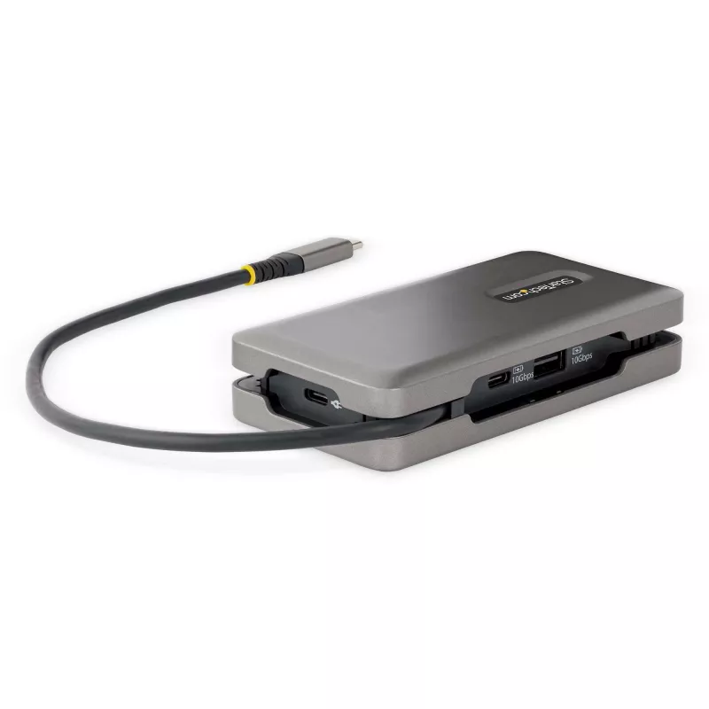 StarTech.com USB-C Multiport-Adapter – HDMI/VGA – 4K 60 Hz – 3-Port-USB-Hub – 100 W Power Delivery-Durchschleifung – GbE – Mini-Dockingstation für unterwegs mit Ladefunktion – Wickelbares Kabel, 30 cm
