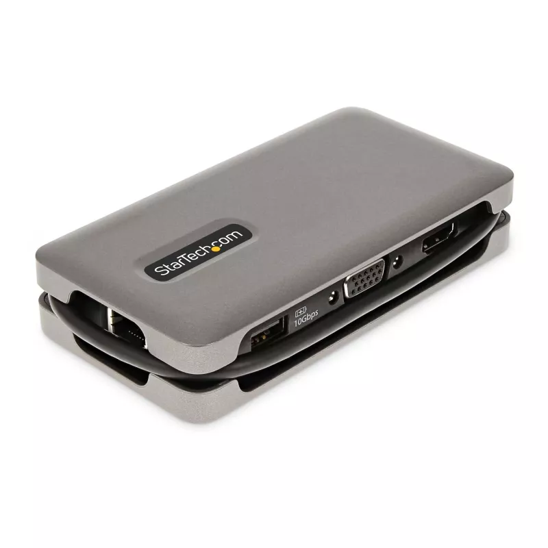 StarTech.com USB-C Multiport-Adapter – HDMI/VGA – 4K 60 Hz – 3-Port-USB-Hub – 100 W Power Delivery-Durchschleifung – GbE – Mini-Dockingstation für unterwegs mit Ladefunktion – Wickelbares Kabel, 30 cm