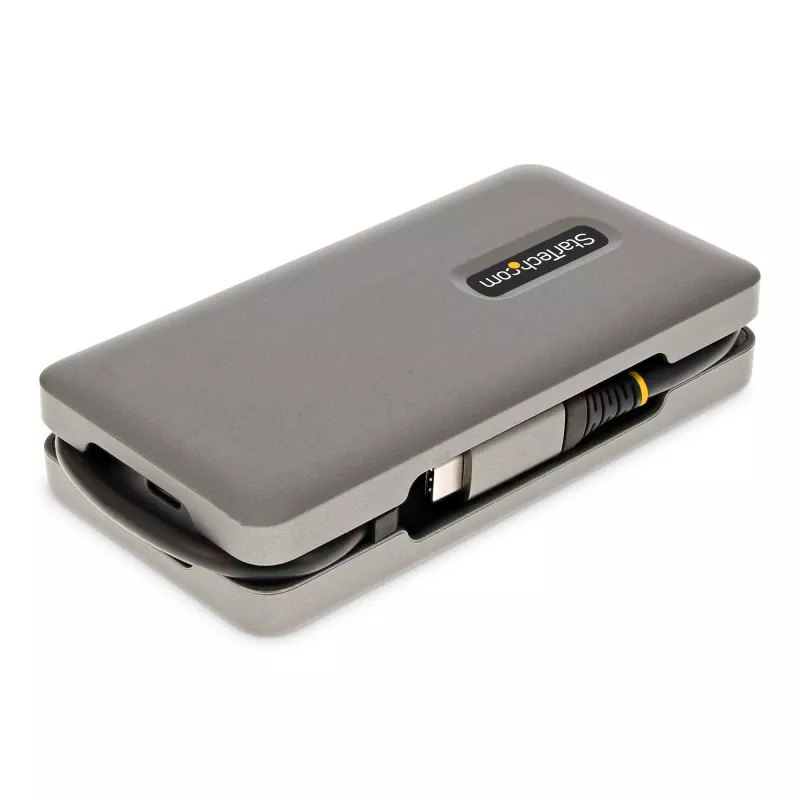 StarTech.com USB-C Multiport-Adapter – HDMI/VGA – 4K 60 Hz – 3-Port-USB-Hub – 100 W Power Delivery-Durchschleifung – GbE – Mini-Dockingstation für unterwegs mit Ladefunktion – Wickelbares Kabel, 30 cm