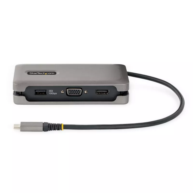 StarTech.com USB-C Multiport-Adapter – HDMI/VGA – 4K 60 Hz – 3-Port-USB-Hub – 100 W Power Delivery-Durchschleifung – GbE – Mini-Dockingstation für unterwegs mit Ladefunktion – Wickelbares Kabel, 30 cm