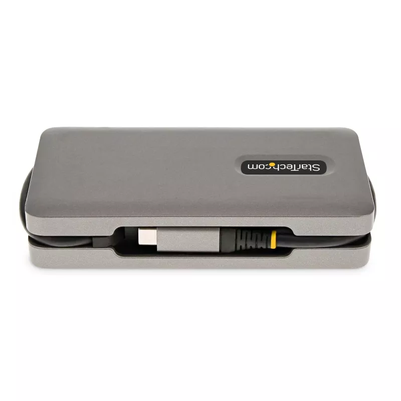 StarTech.com USB-C Multiport-Adapter – HDMI/VGA – 4K 60 Hz – 3-Port-USB-Hub – 100 W Power Delivery-Durchschleifung – GbE – Mini-Dockingstation für unterwegs mit Ladefunktion – Wickelbares Kabel, 30 cm