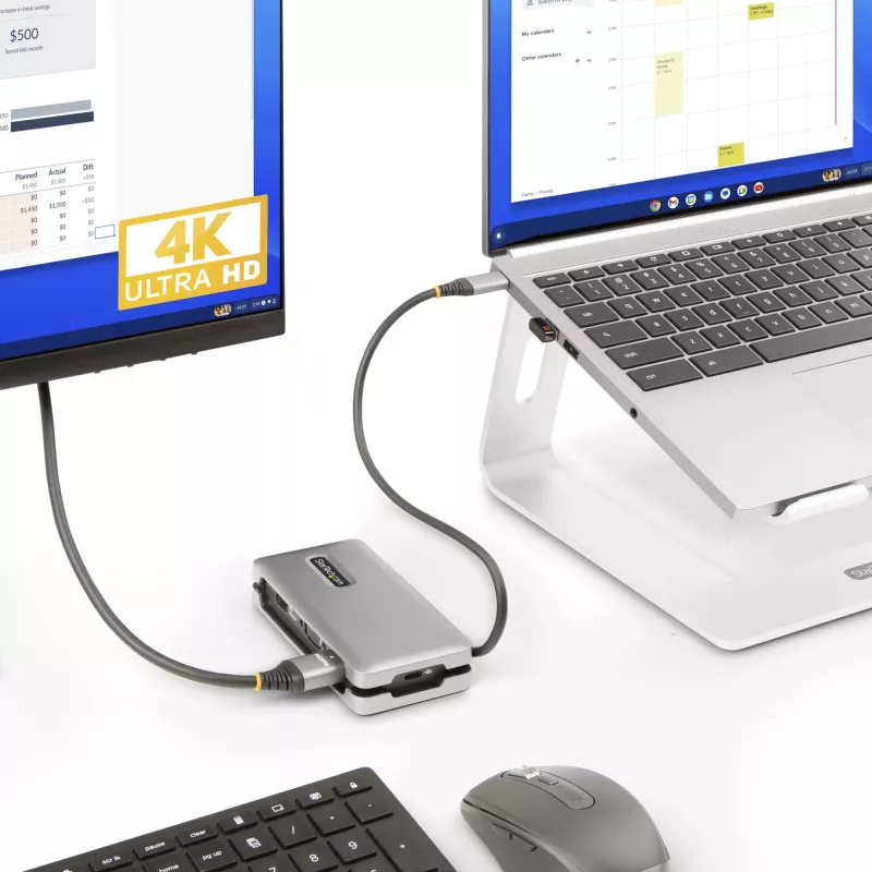 StarTech.com USB-C Multiport-Adapter – HDMI/VGA – 4K 60 Hz – 3-Port-USB-Hub – 100 W Power Delivery-Durchschleifung – GbE – Mini-Dockingstation für unterwegs mit Ladefunktion – Wickelbares Kabel, 30 cm