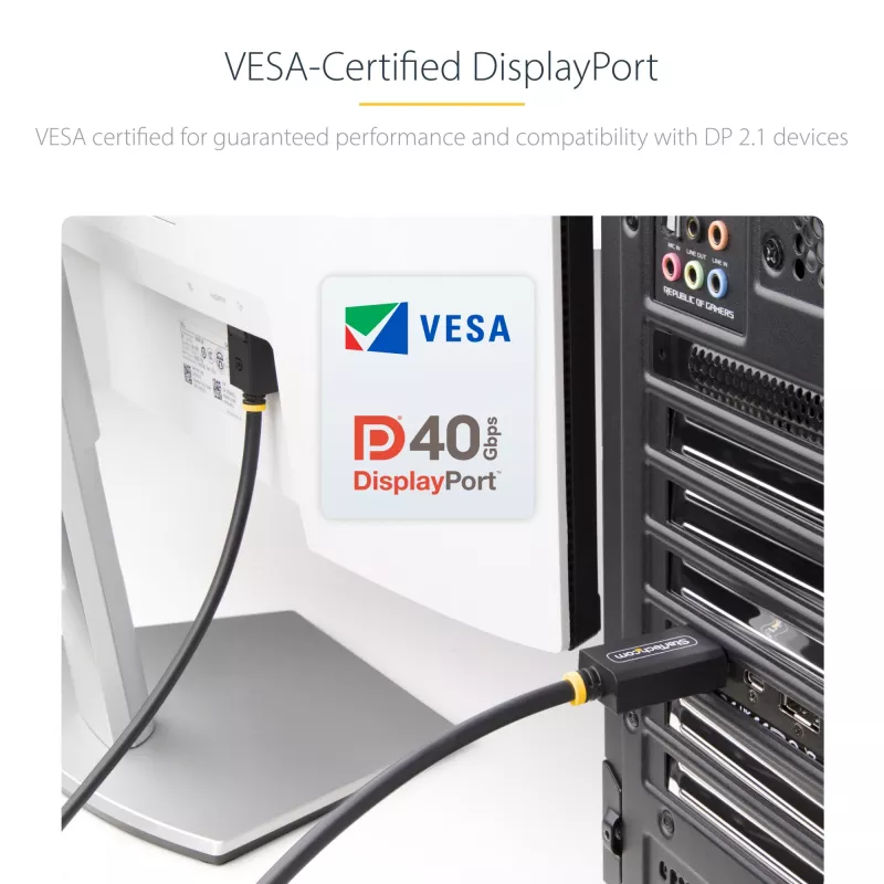 StarTech.com 1 m DisplayPort 2.1 Kabel, VESA-zertifiziertes DP40 DisplayPort-Kabel mit UHBR10/HDR/HDCP 2.2, 8K 60 Hz/4K 144 Hz mit DSC 1.2a, 40 Gbit/s, DP 2.1 Kabel, UHD-Monitorkabel, M/M