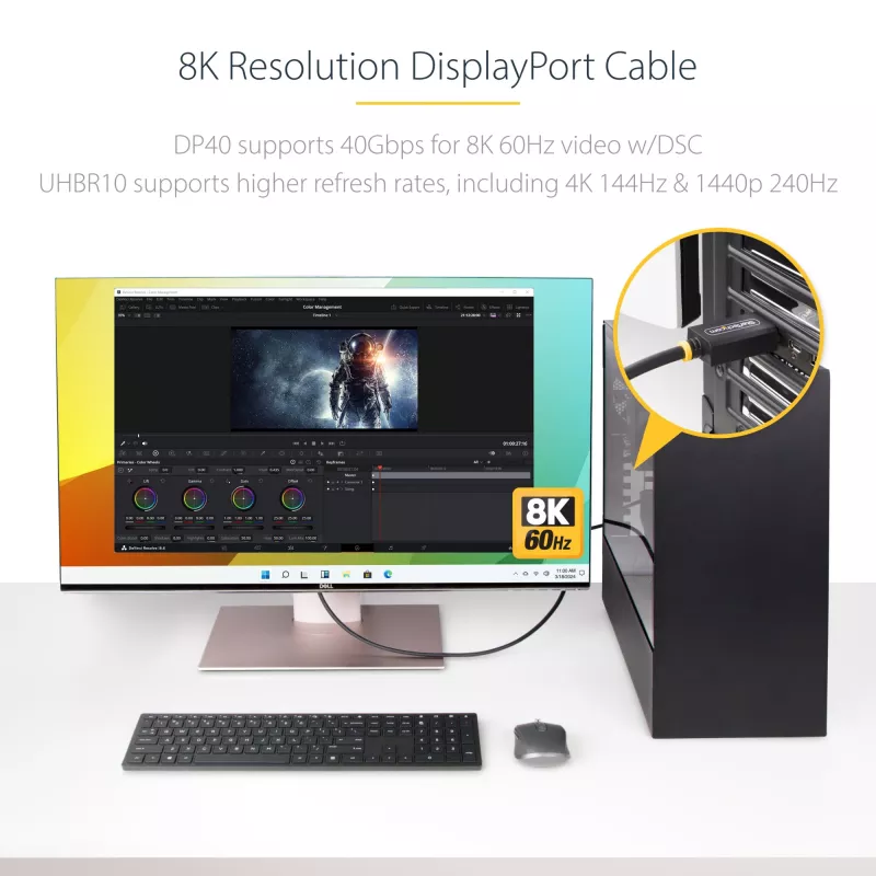 StarTech.com 1 m DisplayPort 2.1 Kabel, VESA-zertifiziertes DP40 DisplayPort-Kabel mit UHBR10/HDR/HDCP 2.2, 8K 60 Hz/4K 144 Hz mit DSC 1.2a, 40 Gbit/s, DP 2.1 Kabel, UHD-Monitorkabel, M/M