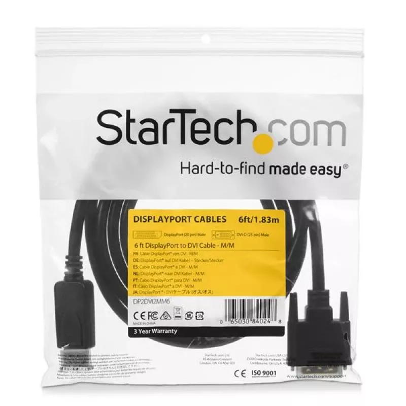 StarTech.com 1,8 m DisplayPort-auf-DVI-Kabel, DisplayPort-auf-DVI-Adapterkabel, Passiver DP-zu-DVI-D-Videokonverter, 1080p – Ersatz für DP2DVIMM6