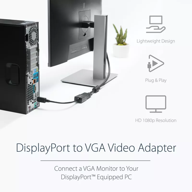 StarTech.com DisplayPort zu VGA Adapter - Aktiver DP zu VGA Konverter - 1080p Video - DisplayPort zertifiziert - DP/DP++ Quelle zu VGA Monitor Kabel Adapter Dongle - Verriegelbarer DP Anschluss