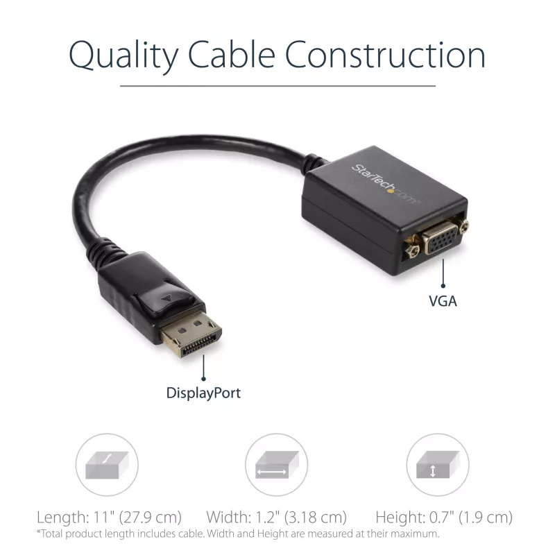StarTech.com DisplayPort zu VGA Adapter - Aktiver DP zu VGA Konverter - 1080p Video - DisplayPort zertifiziert - DP/DP++ Quelle zu VGA Monitor Kabel Adapter Dongle - Verriegelbarer DP Anschluss