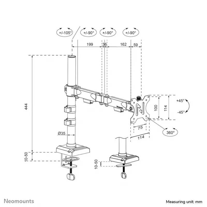 Neomounts DS60-600BL1 Monitorhalterung 10-32 Zoll - Quick-Fix - 180°-Stopp