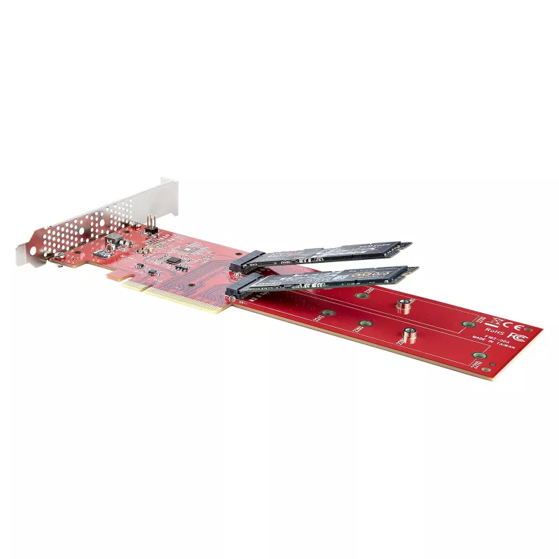 StarTech.com Dual M.2 PCIe SSD-Adapterkarte, PCIe x8 / x16 auf Dual NVMe oder AHCI M.2 SSDs, PCI Express 4.0, 7,8 GBps/Laufwerk, Bifurkation erforderlich - Windows/Linux-kompatibel