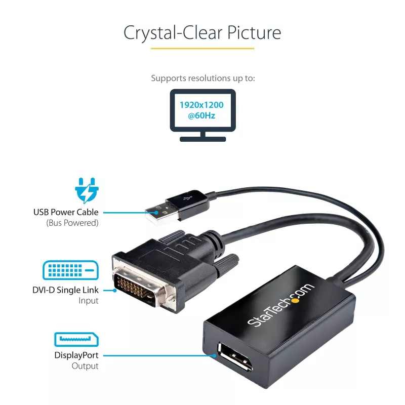 StarTech.com DVI-zu-DisplayPort-Adapter – USB-Stromversorgung – 1920 x 1200 – DVI-zu-DisplayPort-Konverter – Videoadapter – DVI-D auf DP