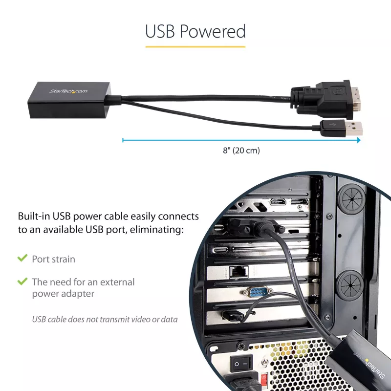 StarTech.com DVI-zu-DisplayPort-Adapter – USB-Stromversorgung – 1920 x 1200 – DVI-zu-DisplayPort-Konverter – Videoadapter – DVI-D auf DP