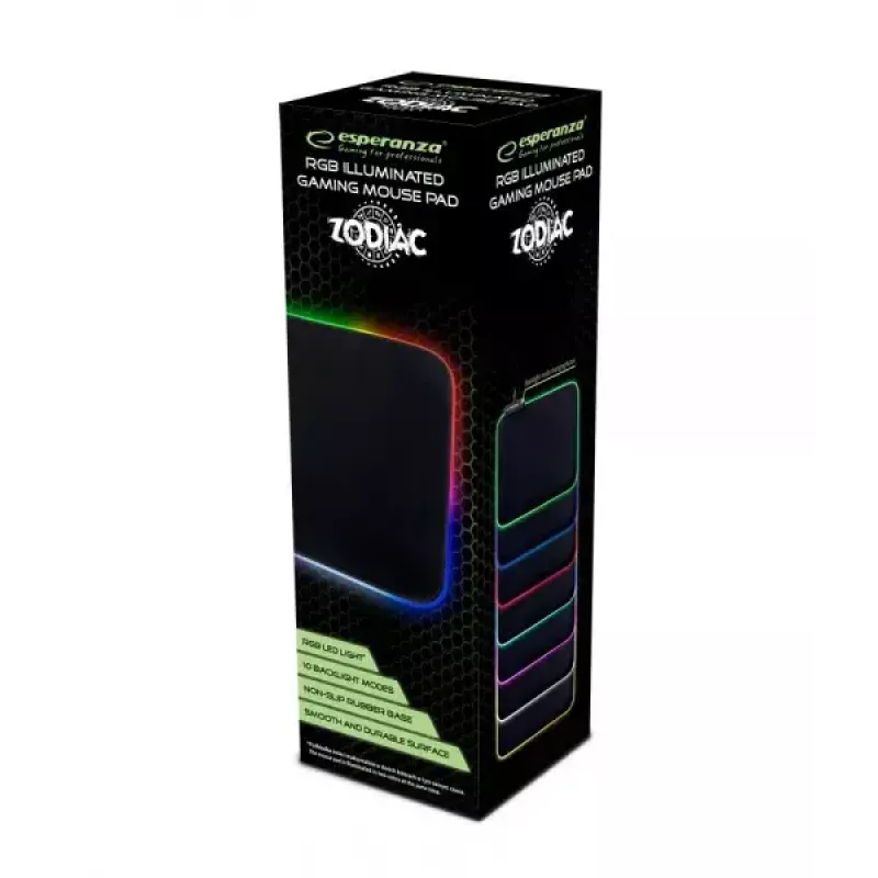 Gaming-Mauspad ESPERANZA EGP105 — 350×250 mm, schwarz, USB-betrieben, rutschfeste Unterlage