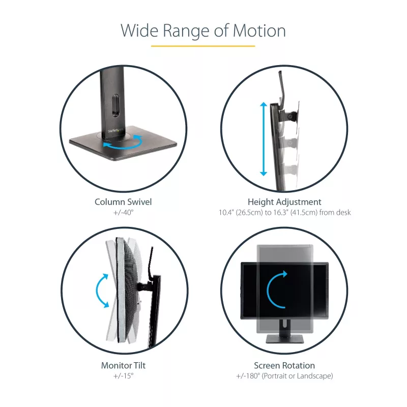 StarTech.com Freistehender Einzelmonitor-Monitorhalter – Höhenverstellbarer Monitorständer – Für VESA-Monitore bis zu 32 Zoll (7 kg) – Ergonomischer Monitorständer für den Schreibtisch – Neig-/Schwenk-/Rotierbar