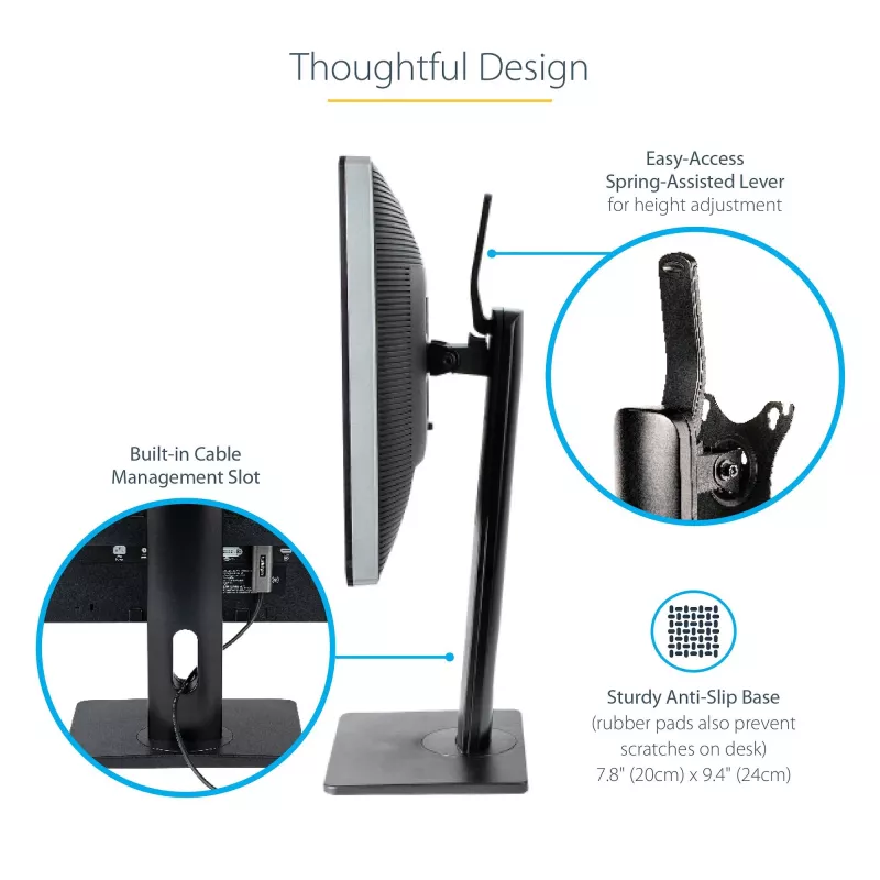StarTech.com Freistehender Einzelmonitor-Monitorhalter – Höhenverstellbarer Monitorständer – Für VESA-Monitore bis zu 32 Zoll (7 kg) – Ergonomischer Monitorständer für den Schreibtisch – Neig-/Schwenk-/Rotierbar