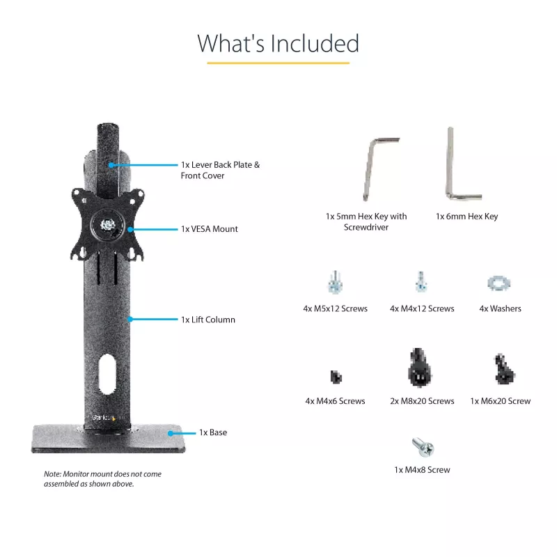 StarTech.com Freistehender Einzelmonitor-Monitorhalter – Höhenverstellbarer Monitorständer – Für VESA-Monitore bis zu 32 Zoll (7 kg) – Ergonomischer Monitorständer für den Schreibtisch – Neig-/Schwenk-/Rotierbar