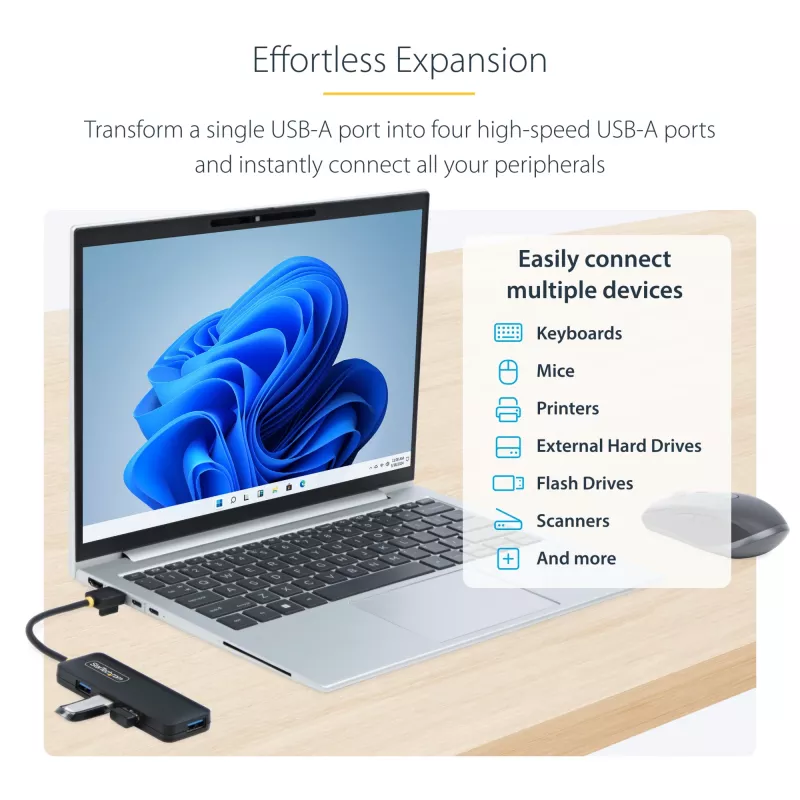 StarTech.com 4-Port USB-A Hub, 5Gbit/s, Bus-Powered, kompakter Reise-Mini-USB-Hub, Multi-Port USB 3.0 Splitter, tragbarer USB-Hub, Überstromschutz (OCP)