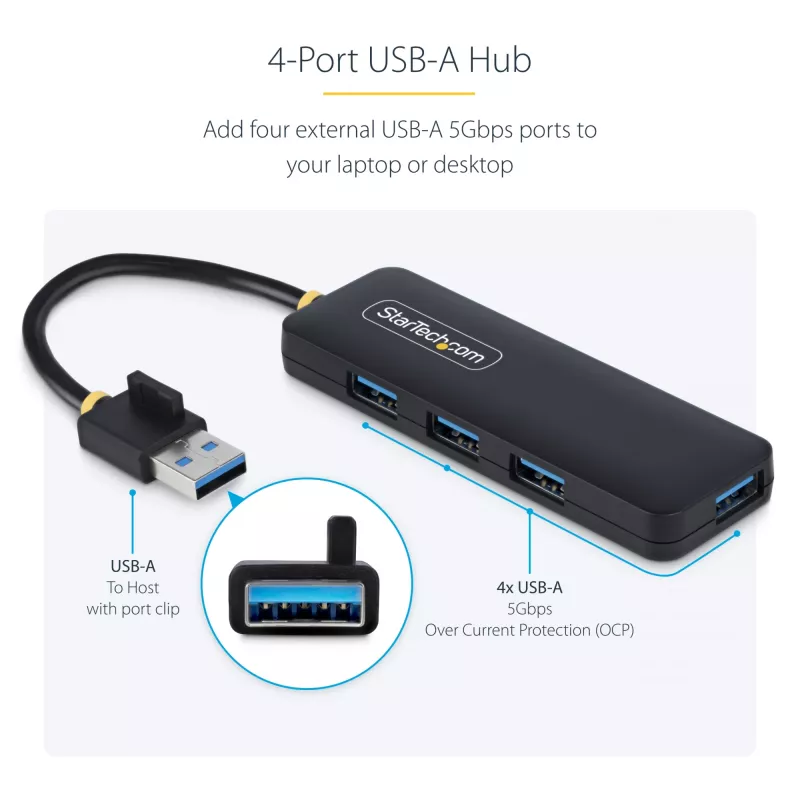 StarTech.com 4-Port USB-A Hub, 5Gbit/s, Bus-Powered, kompakter Reise-Mini-USB-Hub, Multi-Port USB 3.0 Splitter, tragbarer USB-Hub, Überstromschutz (OCP)