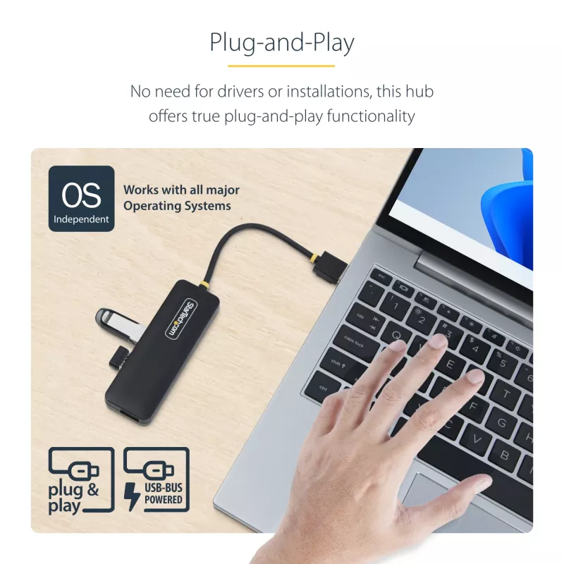 StarTech.com 4-Port USB-A Hub, 5Gbit/s, Bus-Powered, kompakter Reise-Mini-USB-Hub, Multi-Port USB 3.0 Splitter, tragbarer USB-Hub, Überstromschutz (OCP)