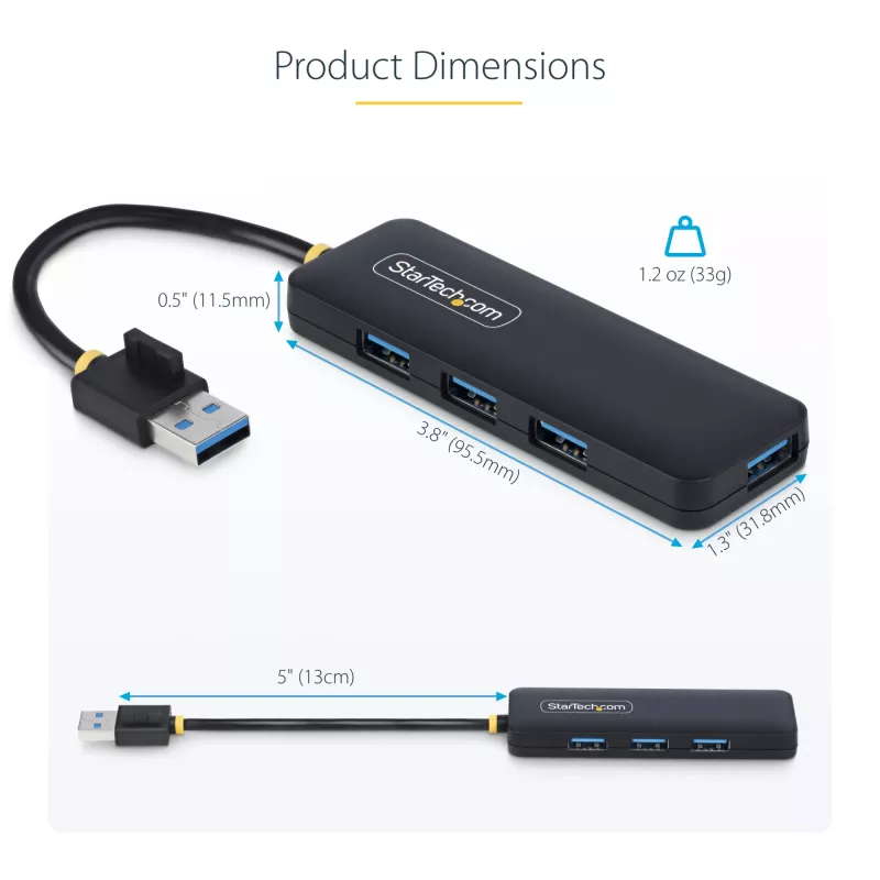 StarTech.com 4-Port USB-A Hub, 5Gbit/s, Bus-Powered, kompakter Reise-Mini-USB-Hub, Multi-Port USB 3.0 Splitter, tragbarer USB-Hub, Überstromschutz (OCP)