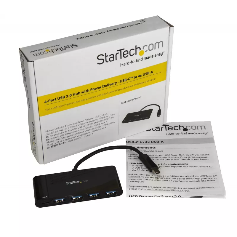 StarTech.com 4-Port-USB-C-Hub mit 4 USB-Typ-A-Anschlüssen (USB 3.0 SuperSpeed 5 Gbit/s) – 60 W Power-Delivery-Durchleitungsladung – USB 3.1 Gen 1/USB 3.2 Gen 1 Laptop-Hub-Adapter – MacBook, Dell~4-Port-USB-C-Hub mit 4 USB-Typ-A-Anschlüssen (USB 3.0 SuperSpeed 5 Gbit/s) – 60 W Power-Delivery-Durchleitungsladung – USB 3.2 Gen 1 Laptop-Hub-Adapter – MacBook, Dell