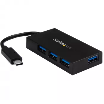 StarTech.com 4 Port USB C Hub - USB Type-C Hub mit 4x USB-A-Anschlüssen (USB 3.0/3.1 Gen 1 SuperSpeed 5 Gbit/s) - USB-Bus oder eigenständige Stromversorgung - Tragbarer USB-C-auf-USB-A-BC-1.2-Lade-Hub mit Netzteil~4 Port USB C Hub - USB Type-C Hub mit 4x USB-A-Anschlüssen USB 3.0 Hub (5 Gbit/s) - USB-Bus oder eigenständige Stromversorgung - Tragbarer USB-C-auf-USB-A-BC-1.2-Lade-Hub mit Netzteil