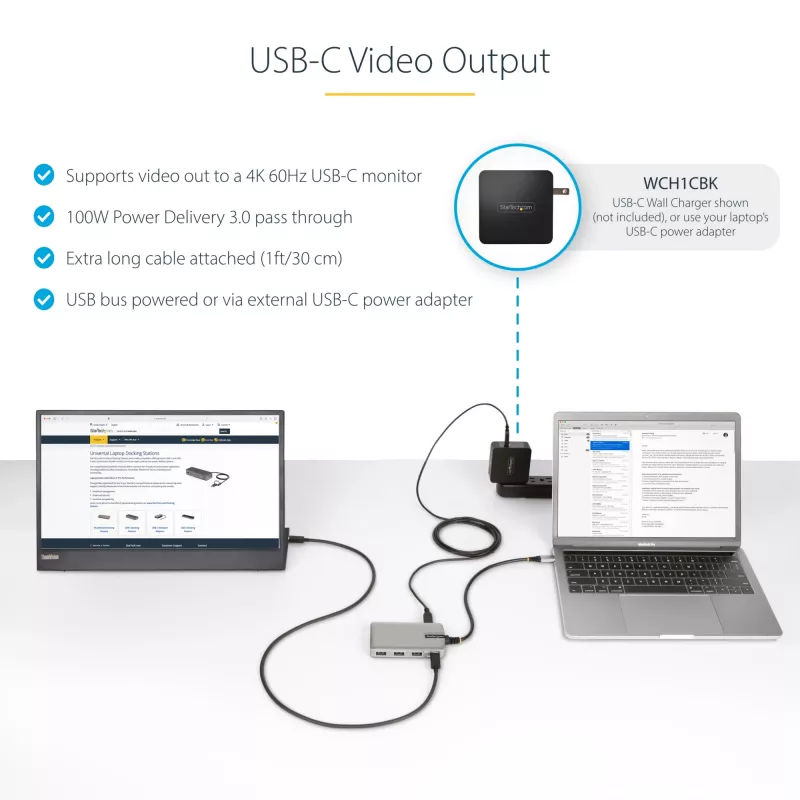 StarTech.com 4-Port USB-C-Hub mit USB-C DP Alt Mode Videoausgabe 4K 60Hz - 3x USB-A, 1x USB Typ-C, 100W Power Delivery Durchgang, USB 3.2 10Gbps, 30cm Kabel, tragbarer USB-Hub