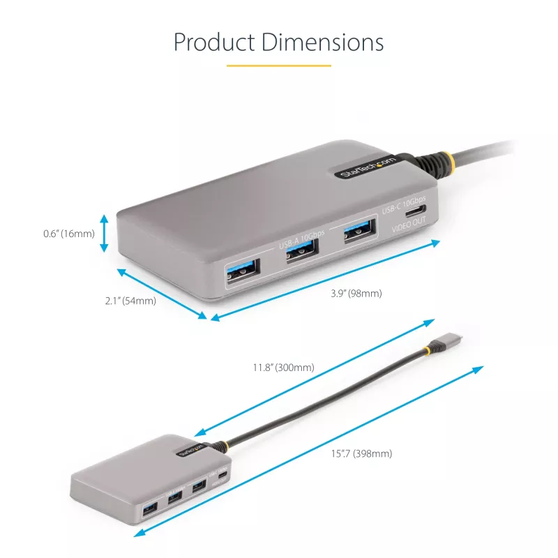 StarTech.com 4-Port USB-C-Hub mit USB-C DP Alt Mode Videoausgabe 4K 60Hz - 3x USB-A, 1x USB Typ-C, 100W Power Delivery Durchgang, USB 3.2 10Gbps, 30cm Kabel, tragbarer USB-Hub