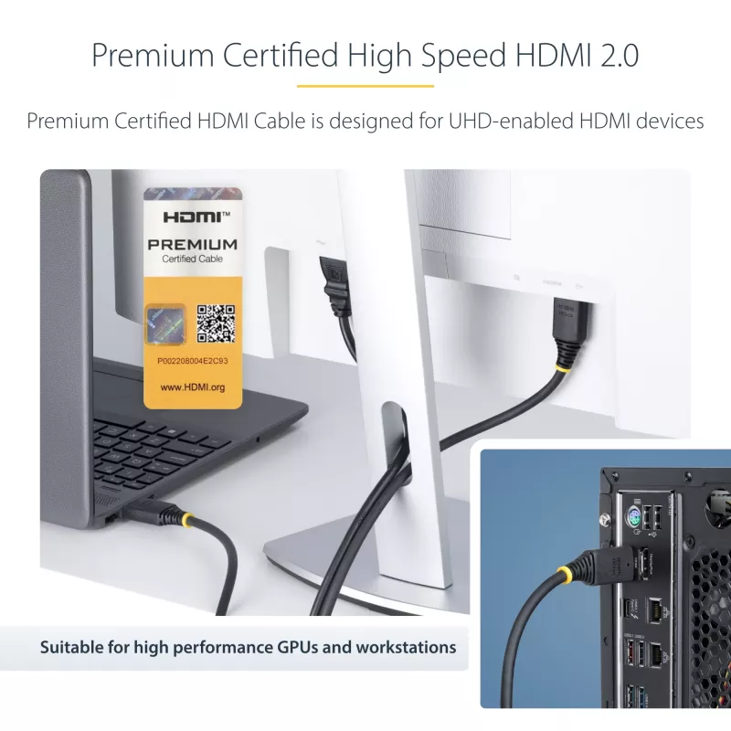 StarTech.com 1m (3.3ft) Premium zertifiziertes Hochgeschwindigkeits-HDMI-Kabel, 4K 60Hz/1440p 144Hz, HDR10/HDCP 2.2/ARC, 18Gbit/s, UHD HDMI 2.0 Kabel für TV/Monitor/Anzeige, TPE-Mantel