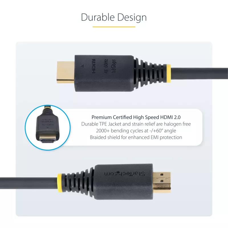 StarTech.com 1m (3.3ft) Premium zertifiziertes Hochgeschwindigkeits-HDMI-Kabel, 4K 60Hz/1440p 144Hz, HDR10/HDCP 2.2/ARC, 18Gbit/s, UHD HDMI 2.0 Kabel für TV/Monitor/Anzeige, TPE-Mantel