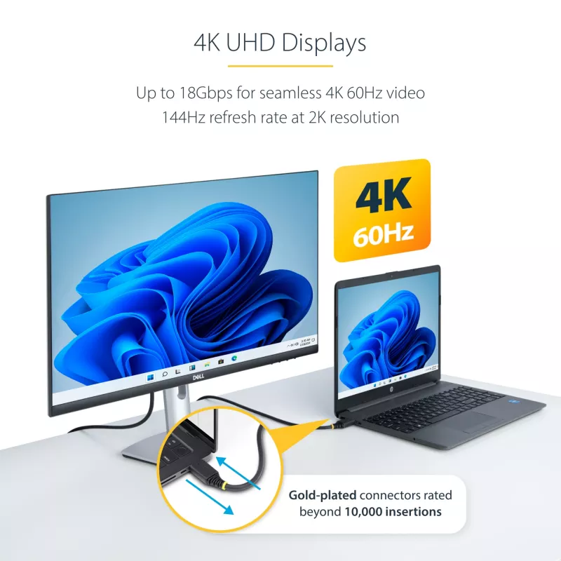 StarTech.com 30cm (1ft) High Speed HDMI Kabel, 4K 60Hz/1440p 144Hz, HDR10/HDCP 2.2/ARC, 18Gbps, UHD HDMI 2.0 Kabel für TV/Monitor/Display, TPE-Mantel