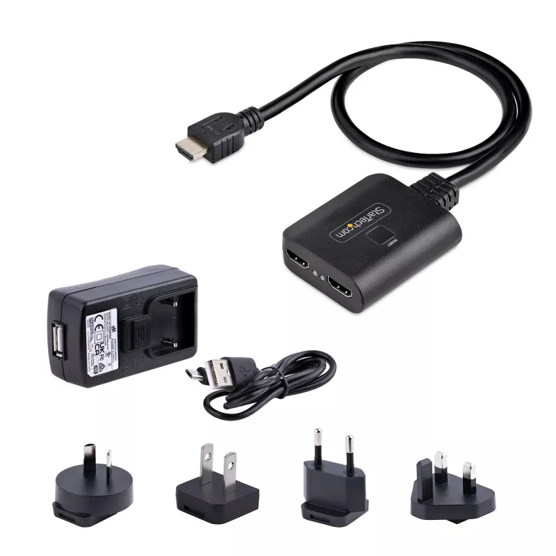 StarTech.com 2-Port HDMI-Splitter, 4K 60Hz HDMI 2.0 Video, 4K HDMI-Splitter 1 In 2 Out, 1x2 HDMI Display/Ausgangs-Splitter, HDR/HDCP, 50 cm integriertes HDMI-Kabel