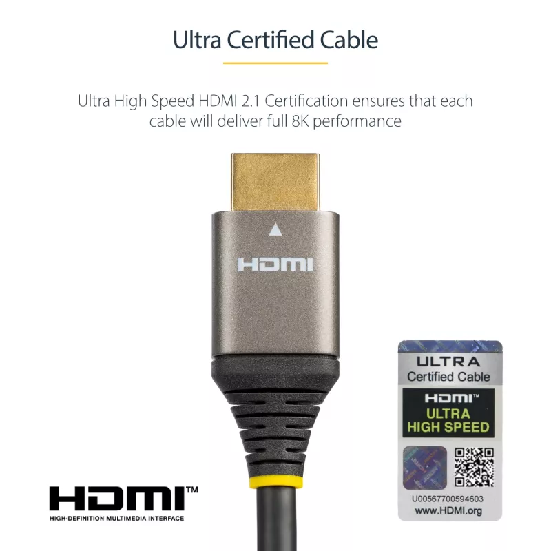 StarTech.com 6ft (2m) HDMI 2.1 Kabel 8K - Zertifiziertes Ultra High Speed HDMI Kabel 48Gbps - 8K 60Hz/4K 120Hz HDR10+ eARC - Ultra HD 8K HDMI Kabel - Monitor/TV/Anzeige - Flexibler TPE-Mantel