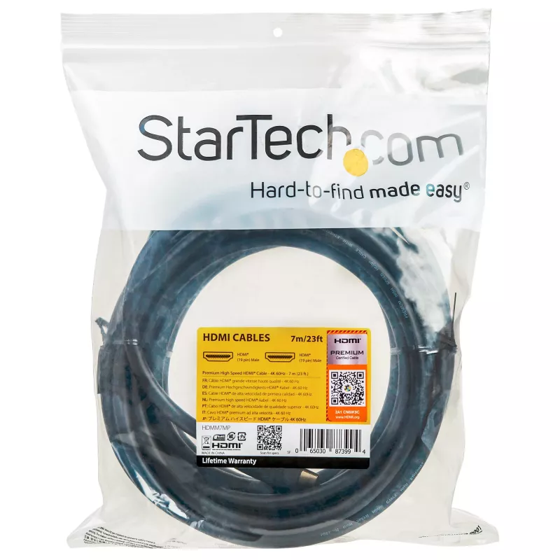 StarTech.com 7m Premium zertifiziertes HDMI 2.0 Kabel mit Ethernet - High Speed Ultra HD 4K 60Hz HDMI Kabel HDR10 - Langes HDMI Kabel (Stecker/Stecker) - Für UHD Monitore, TVs, Displays