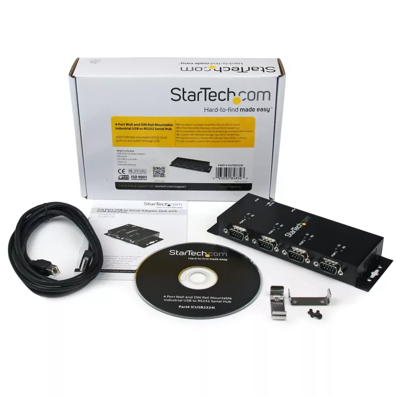 StarTech.com 4-Port USB auf DB9 RS232 Seriell Adapter Hub – Industrielle DIN-Schienen- und Wandmontage