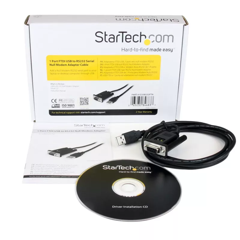 StarTech.com 6ft (1,8m) 1-Port USB zu Seriell RS232 Adapter, FTDI DB9 Seriell DCE Adapterkabel, Nullmodem, USB 2.0 - TAA